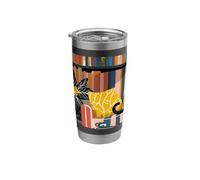 Cat Sitting in Library Reading Colorful Graphic Stainless Steel Insulated Tumbler