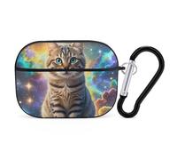 Cat Sitting Inside Nebula Case Cover with Keychain Shockproof Hard Shell Protective Case for 2nd/1st Generation Case for Women Men Bluetooth Earbuds Case