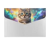 Cat Sitting Inside Nebula File Folder, Plastic Accordion File Folders with 6 Pockets, Expanding File Organizer with Snap Closure, Portable Document Paper Organizer, Office Supplies Filing Folders