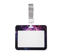 Cat Sitting Inside Nebula ID Badge Holder with Lanyard ID Card Holders Waterproof Plastic Name Card Case Sliding ID Protector Pouch Name Tag Holders for Office Work Business