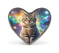 Cat Sitting Inside Nebula Lapel Pin Exquisite Fashion Brooches Personalized Buttons Badge Novelty Unique Button Pins Cute Heart Shaped Pins Metal Buttons for Backpack Hat Bag Jacket