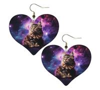 Cat sitting inside nebula Leather Earrings for Women Heart Earring Lightweight Dangle Earrings Jewelry Gifts, One Size, No Gemstone
