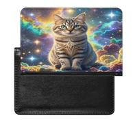 Cat Sitting Inside Nebula Passport Holder Passport Cover Protector Essentials with Credit Card Slots for Women Men