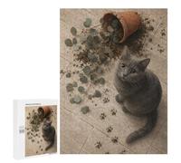 Cat Sitting Next to A Fallen Plant Pot Jigsaw Puzzle, 500 PCS, Indoor Activity for The Home, Screen-free Entertainment for Adults And Families
