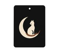 Cat Sitting on Moon Car Air Freshener Aromatherapy Tablets Hanging Scented Cards for Rooms Bathrooms Wardrobe Square