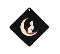 Cat Sitting on Moon Car Air Freshener Aromatherapy Tablets Hanging Scented Cards for Rooms Bathrooms Wardrobe Rhombus