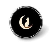 Cat Sitting on Moon Round Badge Pin Metal Memorial Brooch Button Lapel Pins for Backpack Wedding