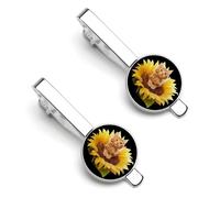 Cat Sitting on Sunflower 1 Pair Men's Tie Clips Lightweight Necktie Tie Bars for Business Wedding Suit