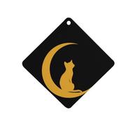 Cat Sitting on The Moon Car Aromatherapy Tablets Air Freshener Hanging Scented Cards for Rooms Bathrooms Wardrobe Rhombus