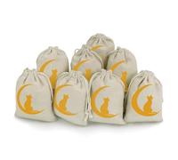 Cat Sitting on The Moon Drawstring Goody Bag 8 Pcs Reusable Gift Bags Cotton And Hemp Bunches Pocket for Halloween Christmas Parties