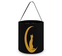 Cat Sitting on The Moon Halloween Candy Tote Tricking Or Treating Bag Pumpkin Easter Eggs Bucket Best Party Gifts