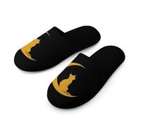 Cat Sitting on The Moon Men's Flannel Slipper Soft Non Slip House Shoes Comfy Winter Warm Indoor Outdoor Slippers