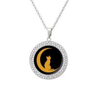 Cat Sitting on The Moon Vintage Necklace Gold Silver Pendant Jewelry Lady Multicolored Diamond Necklaces with Chain