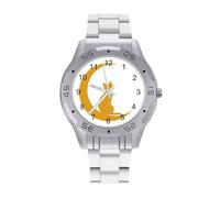 Cat Sitting on The Moon Vintage Wrist Watches Men's Classic Business Watch Casual Stainless Steel Band for Boyfriend Father