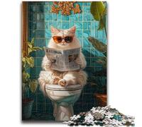 Cat Sitting on The Toilet Jigsaw Puzzles for Adults Teenagers Jigsaws Puzzle,Toys Educational Games Stress Relieving Great Gifts And Toys (50x75cm)