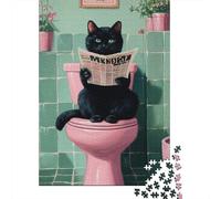 Cat Sitting on Toilet And Reading Newspaper Puzzle Family Fun 100% Recycled Cardboard Jigsaw Puzzle for Kids And Adults Age 12 Years Up 1000pcs (75x50cm)