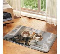 Cat Sitting On Windowsill Dog Food Mats for Floors, 12x18 Inch Non-Slip Super Absorbent Pet Food Mat, Dishwasher Dog Mat for Food and Water, Cute Rubber Quick Dry Pet Feeding Mat for Dogs Puppy Cats