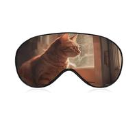 Cat Sitting on Windowsill Sleep Mask Light Blocking Eye Cover Polyester Eye Mask with Elastic Strap Blindfold for Side Sleeper Sleeping Masks Face Hugging for Women Men Travel
