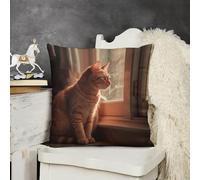 Cat Sitting on Windowsill Throw Pillow Cover Square Plush Pillow Cases with Zipper Double-Sided Decorative Bed Couch Cushion Cover Print Cushion Cases for Bedroom Living Room
