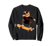 Cat Skateboard/Skater Cat Sweatshirt, Adult Unisex, Black, Small