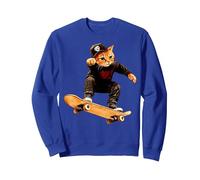 Cat Skateboard/Skater Cat Sweatshirt, Adult Unisex, Royal Blue, Large
