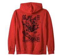 Cat Skateboarder Samurai Skateboarding Cats Kanji Zip Hoodie