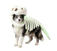 Cat Skeleton Dress-Up Glowing Fossils Outfit For Indoor Costume Events | Open Dinosaur Mouth Frames The Pet's Face While The Plush Skeleton Body Adds A Playful Prehistoric Look For Short Wear