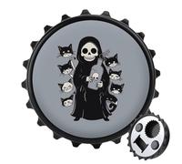 Cat Skull Death 2 in 1 Magnetic Beer Bottle Opener Fridge Magnets Easy Storage Gift for Men Women Black-Style