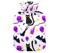 Cat Skull Halloween White Hot Water Bottle with Cover for Pain Relief Hot Bag for Neck, 2L