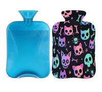 Cat Skulls Bones Hot Water Bottle with Cover, 2L Hot Water Bag for Pain Relief, Neck and Shoulder, Hand Feet Warmer