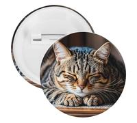 Cat Sleeping Badge Metal Round Pins, Lightweight Brooch for Backpack, Fashion Button Pins Badge for Shirts, Jackets, Shawl Coat, Unisex, 5PCS, Tinplate, metal round pins