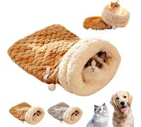 Cat Sleeping Bag Bed, Winter Soft Plush Sack Self Warming Cave Bed for Indoor Cats, 360° Warm Semienclosed Fluffy Tunnel Hideaway Pet Snuggle Sack for Cats Perfect Winter Shelter (BrownM) (Brown M)