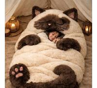 Cat Sleeping Bag for Adults,68.9'' Washable Cozy Warm Cat Plush Sleeping Bag for Human,Adorable Cats Envelopes Sleeping-Bags Gifts for Womens Mens,Cute Animal Shaped Warm Blanket Camping Home Loungin