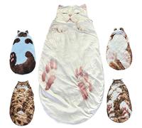 Cat Sleeping Bag for Adults - Fluffy Cat Shaped Sleeping Bag with 3D Print, Soft Cotton-Blend Blanket for Camping, Travel & Home, Washable Cozy Sleep Sack for Cats Lovers - Easter Gift (175 x 80 cm)