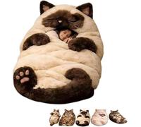 Cat Sleeping Bag for Human - 80"x31" Giant Fluff-y Cat Sleeping Bag for Adults, Adorable Cats Envelopes SleepingBag, Washable Warm Plush Floor Lounger with Soft Lining, for Indoor & Camping (E#)