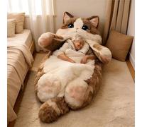 Cat Sleeping Bag for Human - 80"x31" Giant Fluff-y Cat Sleeping Bag for Adults,Adorable Cats Envelopes SleepingBag,Washable Warm Plush Floor Lounger With Soft Lining For Indoor Or Camping (E)