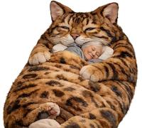 Cat Sleeping Bag for Human - 80"x31" Giant Fluff-y Cat Sleeping Bag for Adults,Adorable Cats Envelopes SleepingBag,Washable Warm Plush Floor Lounger With Soft Lining For Indoor Or Camping (C)