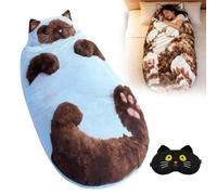 Cat Sleeping Bag for Human, Fluffy Cat Sleeping Bag for Adults, 3D Full Wrap, Warm and Comfortable, Machine Washable, Adorable Cats Envelope Sleeping Bed, for Indoor, Travel, Camping, Beach(D)