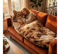 Cat Sleeping Bag for Humans, Fluffy Adult Animal Sleeping Bags, Giant Plush Envelope Design for Camping & Sleepovers, Soft Warm Fleece Lounging Blanket, Machine Washable (Brown)