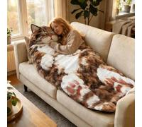 Cat Sleeping Bag for Humans, Fluffy Adult Animal Sleeping Bags, Giant Plush Envelope Design for Camping & Sleepovers, Soft Warm Fleece Lounging Blanket, Machine Washable (Beige)