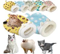 Cat Sleeping Bag for Indoor Cats-360° Warm Semienclosed Soft Plush Large Sack for Cats & Small Dogs,Cozy Self-Warming Cat Winter Sleeping Bag with Washable & Tunnel Design (Blue+Yellow, 21×17in)