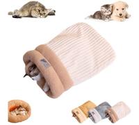 Cat Sleeping Bag for Indoor Cats Cozy Winter Cat Sleeping Bag Soft Plush Cat Sack Self Warm Cat Bed Cave Fluffy Cat Tunnel Cat Hideaway Calming Sleeping Bag Bed for Cats Kittens (Beige, L-21.3x17.7in)