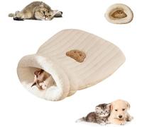 JCATPD Cat Sleeping Bag for Indoor Cats Cozy Winter Cat Sleeping Bag Soft Plush Cats Sack Self Warm Bed Cave Kitten Hideaway Calming Tunnel Bed for Kittens (White, M-17.3x14.6in)