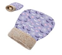 Cat Sleeping Bag Pet Mat Self Warming Cave Pad Tunnel Hideaway Calming Bed Small Dog Purple White Bats Pink Hearts Spider Webs