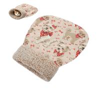 Cat Sleeping Bag Pet Mat Self Warming Cave Pad Tunnel Hideaway Calming Bed Small Dog Schnauzer Red Bow Red Bone