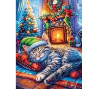 Cat Sleeping by The Fireplace 500 Piece Complete DIY Jigsaw Puzzle Accompany Fairy Tale Cute Collectors Mind Relaxation Educational Decorative Puzzle Gifts for Adults Recycled Cardboard 500 PCS