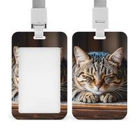 Cat Sleeping Id Badge Holder,Name Tag Holder with Detachable Lanyard,Waterproof Design Id Card Holder for Office, Workplace
