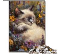 Cat Sleeping in Flowers JigsawPuzzle 1000 Pieces for Teenagers, Challenging Game Gifts for Is Ideal As A Gift for The Whole Family (26x38cm)
