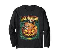 Cat Sleeping in Jack O Lantern Pumpkin Halloween Long Sleeve T-Shirt