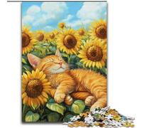 Cat Sleeping in Sunflower Field 1000 Pieces Jigsaw Puzzles for Adults And Teens, Stress Reliever Staycation Kill Time Parent-child Interaction (50x75cm)